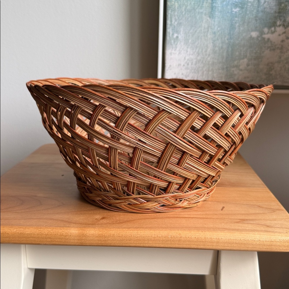 Vintage Philippine Handwoven Coco Midrib Basket Bowl Boho Farmhouse Decor VTG